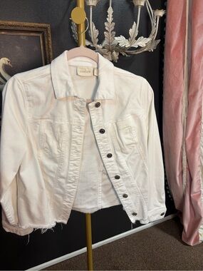 Chico's Off-White Denim Jacket with Frayed Hem